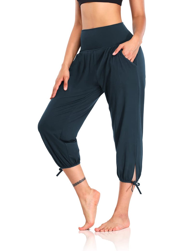 DIBAOLONG Womens Yoga Capri Pants Loose Yoga Pants Comfy Lounge Joggers Pajama Sweatpants with Pockets Navy M - Image 1